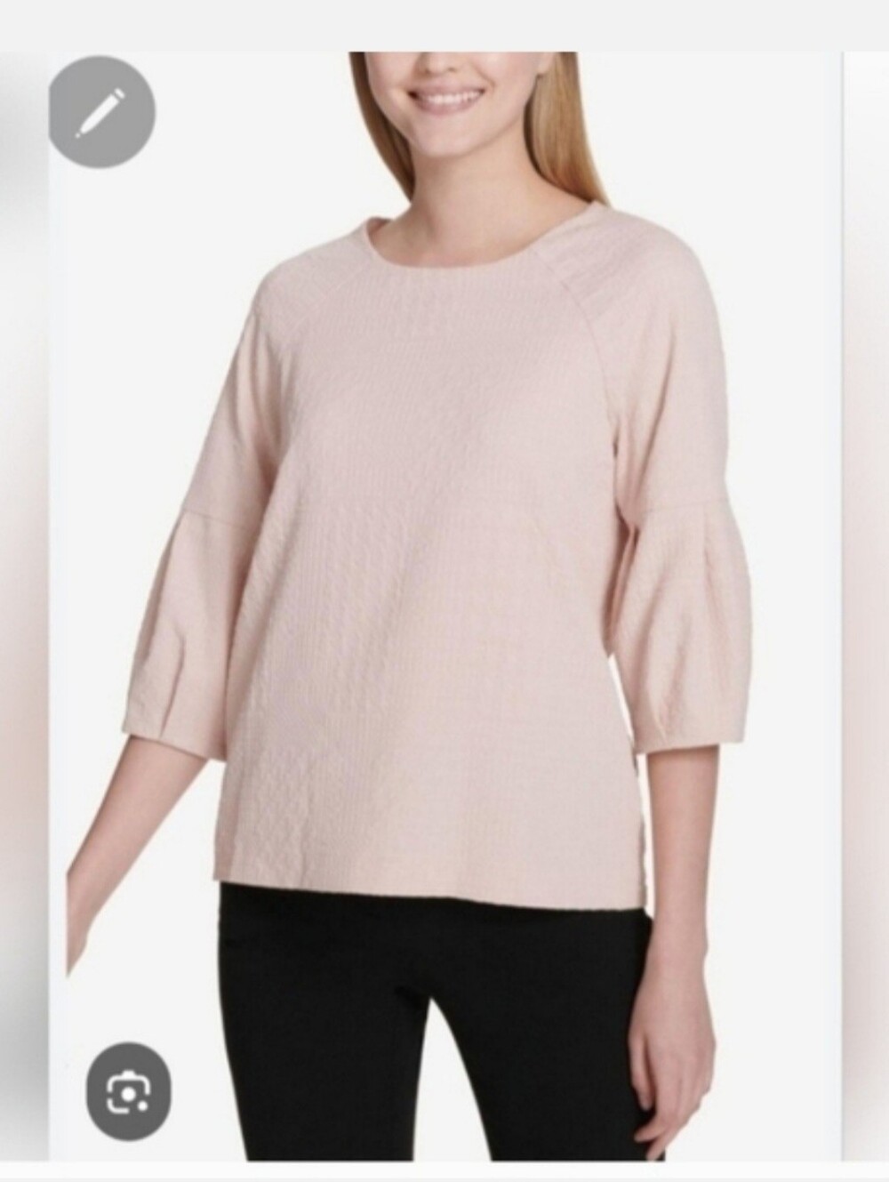 Calvin Klein Pale Pink Textured 3/4 Sleeve Top Sz L